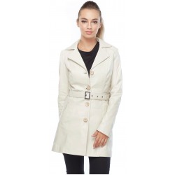 Aaliyah Claire White Belted Leather Trench Coat