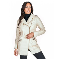 Alessia Helen White Belted Leather Coat