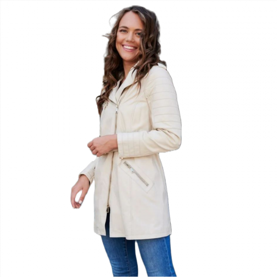 Alessia Helen White Belted Leather Coat