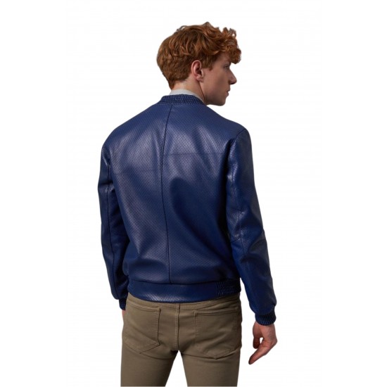 Alexander Blue Bomber Leather Jacket