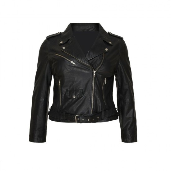 Amaya Georgia Black Biker Leather Jacket