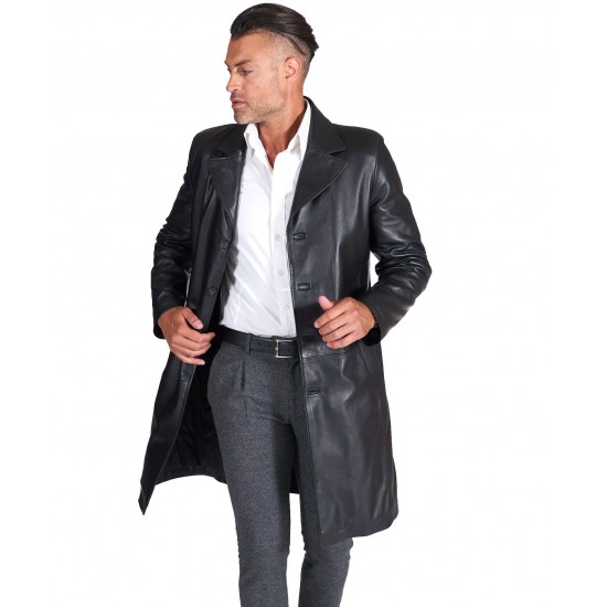 Armani Black Leather Trench Coat