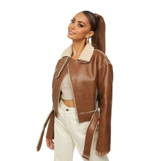 Autumn Ruby Brown Fur Collar Leather Jacket