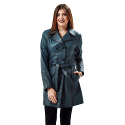 Bonnie Double Breasted Leather Trench Coat With Belt