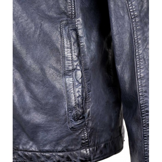 Brandon Blue Vintage Cafe Racer Leather Jacket