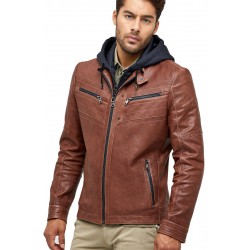 Brandon Brown Hooded Leather Jacket