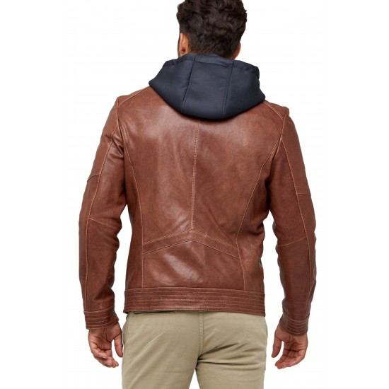 Brandon Brown Hooded Leather Jacket