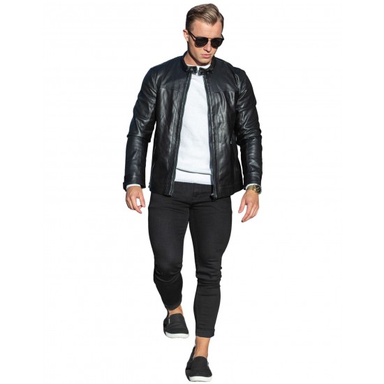 Carson Black Leather Jacket For Men