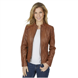 Christina Brown Slim Fit Leather Jacket