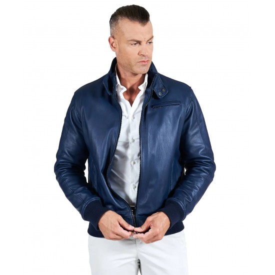 Colton Blue Bomber Leather Jacket
