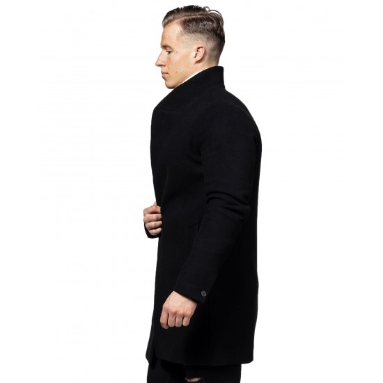 David Joseph Mid-length Black Wool Coat