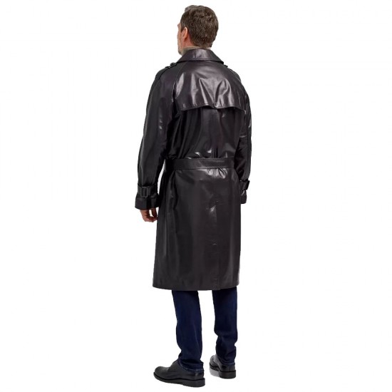 Dominick Black Leather Trench Coat