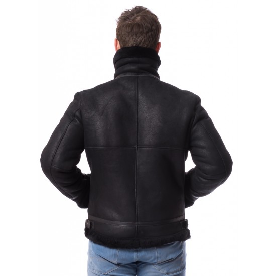 Donovan Collin Black Shearling Stand-up Collar Jacket