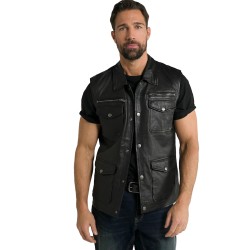 Dylan Black Leather Vest For Men