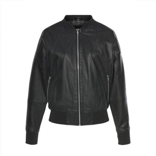 Eliana Lucy Black Bomber Leather Jacket