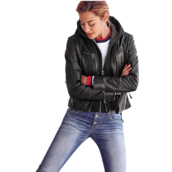Eliana Lucy Black Hooded Leather Jacket