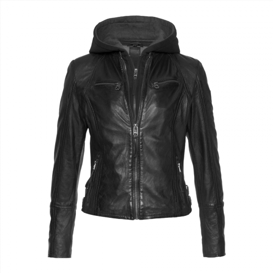 Eliana Lucy Black Hooded Leather Jacket