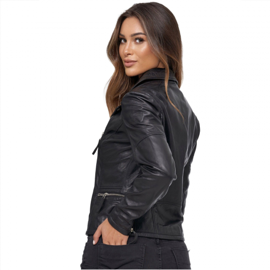 Evangeline Black Biker Leather Jacket