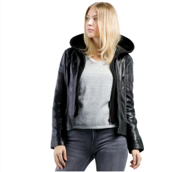 Everleigh Clara Black Hooded Leather Jacket