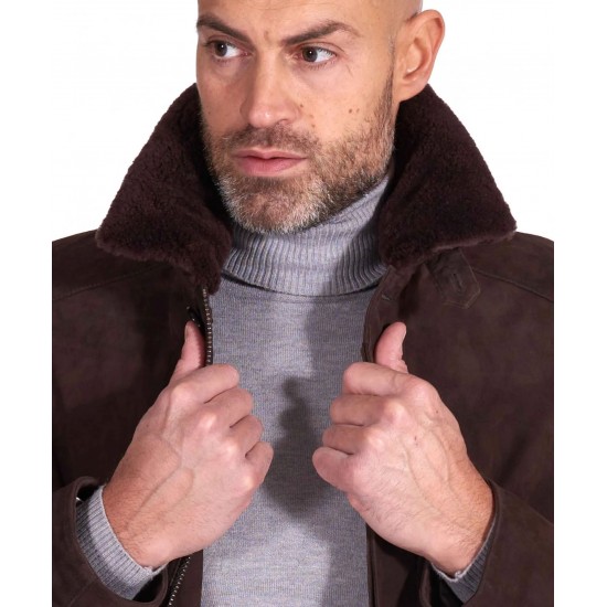 Fernando Brown Fur Collar Suede Coat