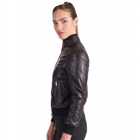 Everleigh Iris Black Hooded Leather Jacket