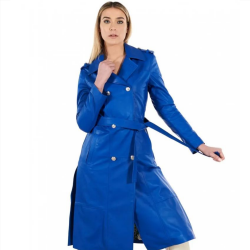 Gracelynn Blue Leather Trench Coat