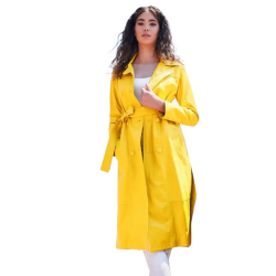 Gracelynn Yellow Leather Trench Coat