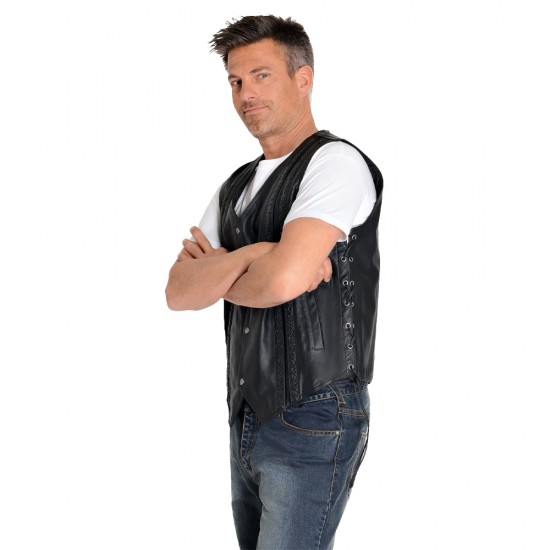 Grant Black Leather Racer Vest