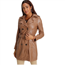 Hadley Lyla Brown Double Breasted Leather Coat