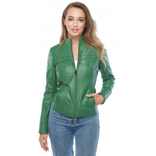 Hannah Women Green Leather Jacket