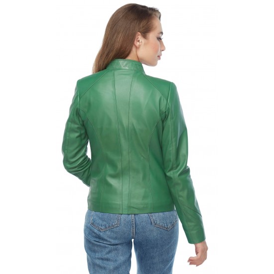 Hannah Women Green Leather Jacket