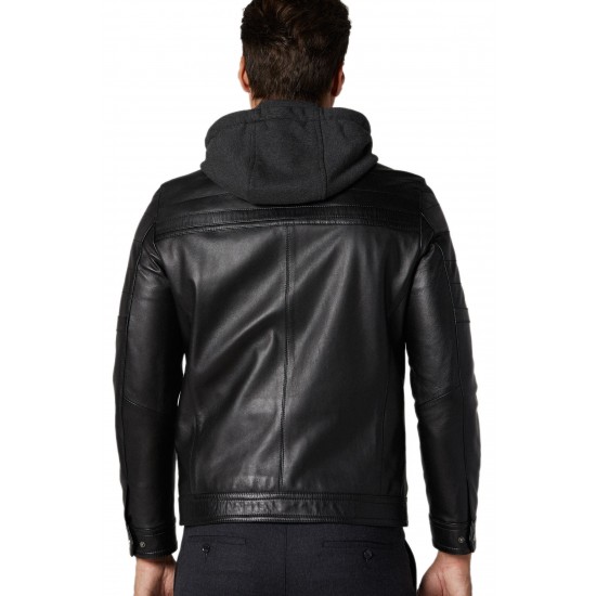 Hayden Black Leather Jacket With Hood 