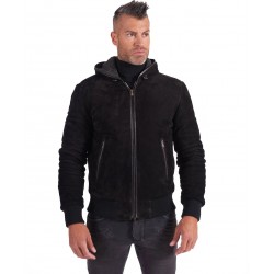 Jamison Black Suede Leather Jacket With Hood