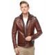 Jasper Brown Zipper Hooded Leather Jacket