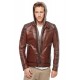 Jasper Brown Zipper Hooded Leather Jacket