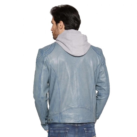 Jordan Silas Grey Hooded Leather Jacket