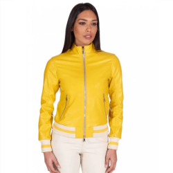Julianna Leia Yellow Bomber Leather Jacket