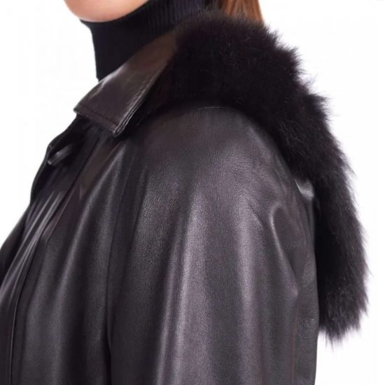 Juliette Black Leather Trench Coat