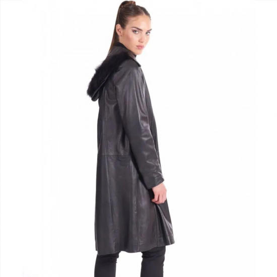 Juliette Black Leather Trench Coat