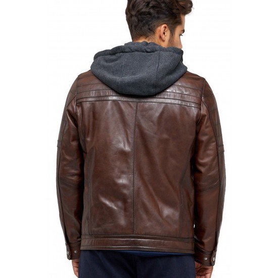 Kaden Brown Leather Zipper Jacket