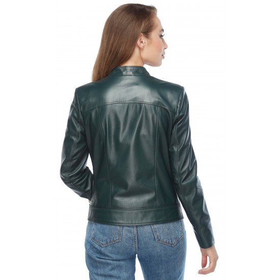Leilani Bella Green Leather Slim Fit Jacket
