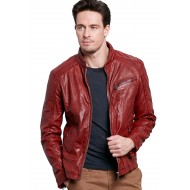 Lincoln Red Cafe Racer Leather Jacket