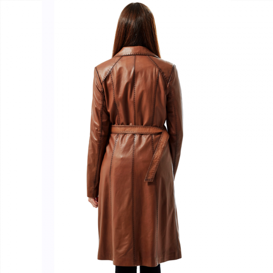 Lorelai Brown Leather Trench Coat