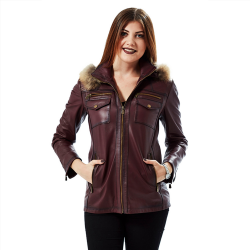 Maddison Briar Fur Hooded Collar Leather Jacket