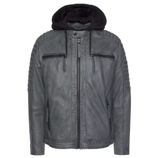 Malcolm Grey Hooded Leather Jacket