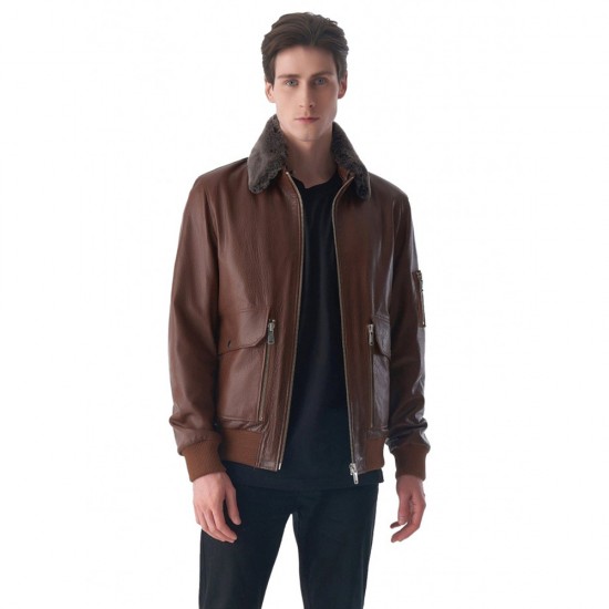 Mason Brown Fur Collar Leather Jacket