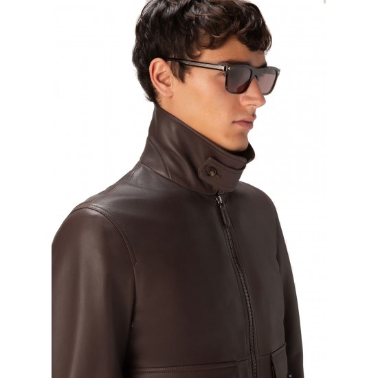 Maverick Brown Bomber Leather Jacket