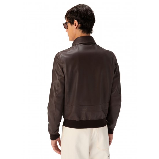 Maverick Brown Bomber Leather Jacket