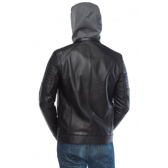 Maxwell Black Hooded Leather Jacket