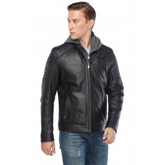 Maxwell Black Hooded Leather Jacket